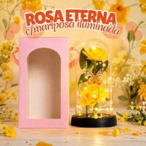 ROSA ETERNA CON MARIPOSA ENCAPSULADA