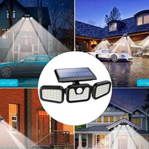 LÁMPARA SOLAR LED 3 CABEZAS CON SENSOR